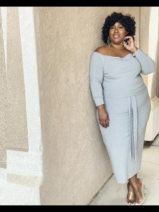 Fashion to Figure Dresses & Skirts - Fashion to Figure Light Gray Off-Shoulder Midi Skirt Set